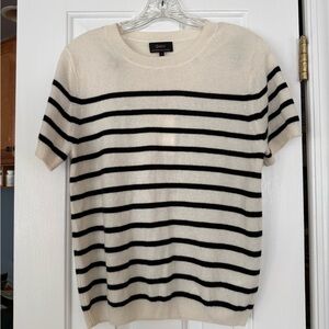 Quince Cream and Black Striped Short Sleeve Knit Tee